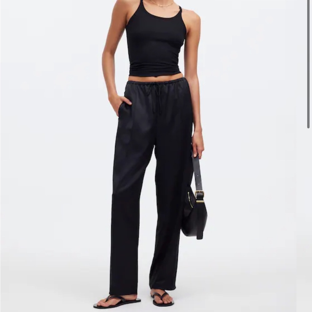Madewell Black Satin Drawstring Pants
